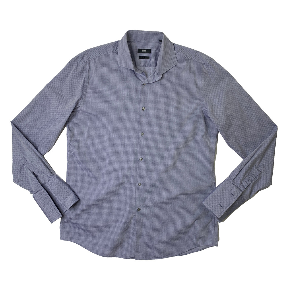 Hugo Boss Shirt Mens 17 Grapemist Slim Fit Easy Iron Geometric French Cuff Dress